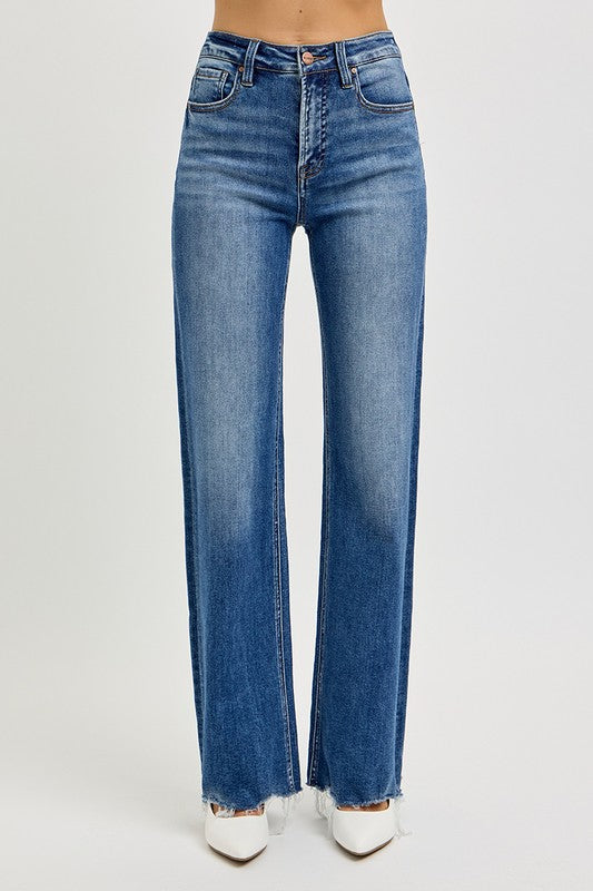 RISEN Tummy Control High Rise Raw Cut Jeans - The Daily Makeover