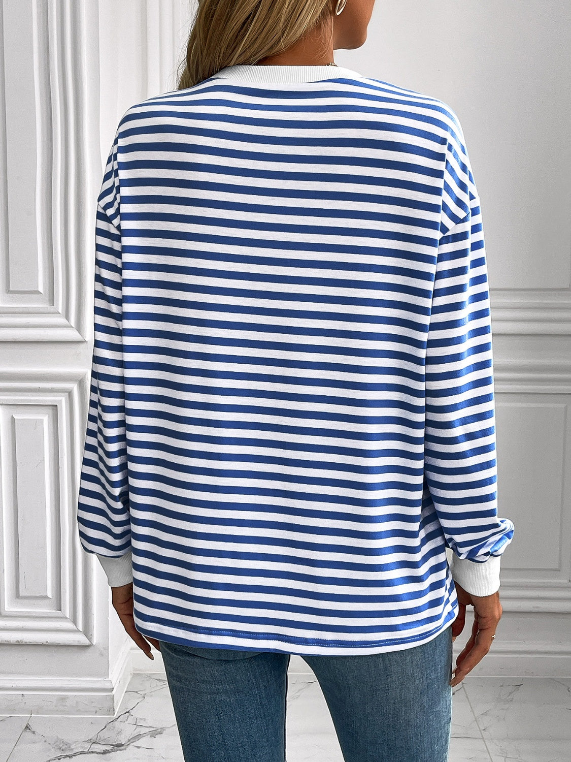 Ivy Lane Striped Round Neck Long Sleeve Sweatshirt - The Daily Makeover