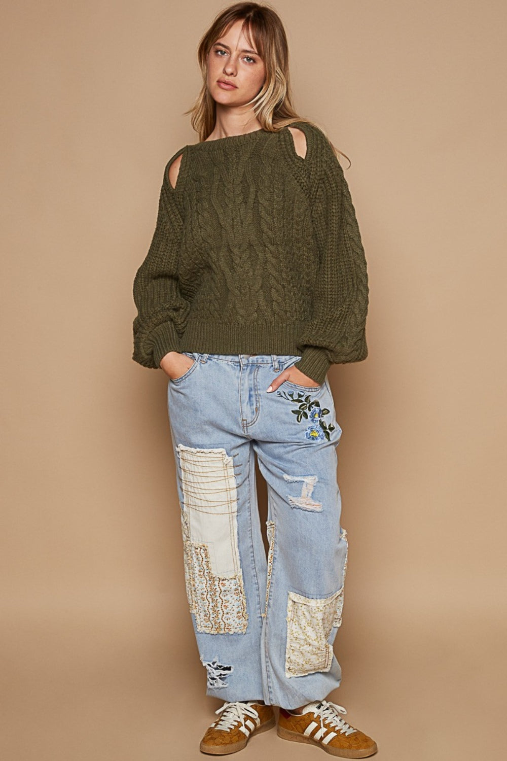 POL Cable Knit Cutout Long Sleeve Sweater - The Daily Makeover