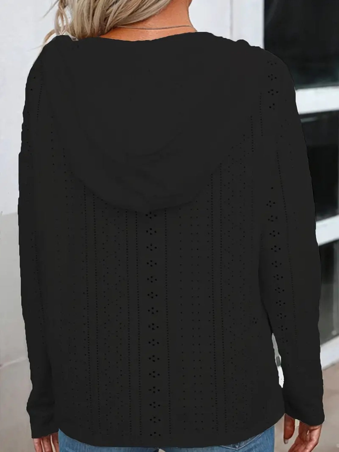 Drawstring Eyelet Long Sleeve Hoodie - The Daily Makeover