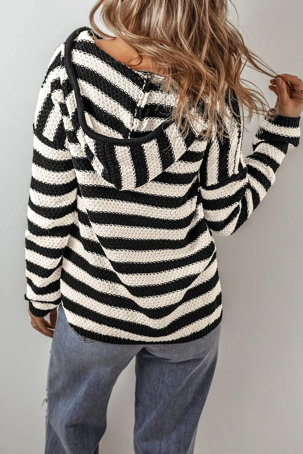 Drawstring Striped Long Sleeve Hooded Sweater - The Daily Makeover