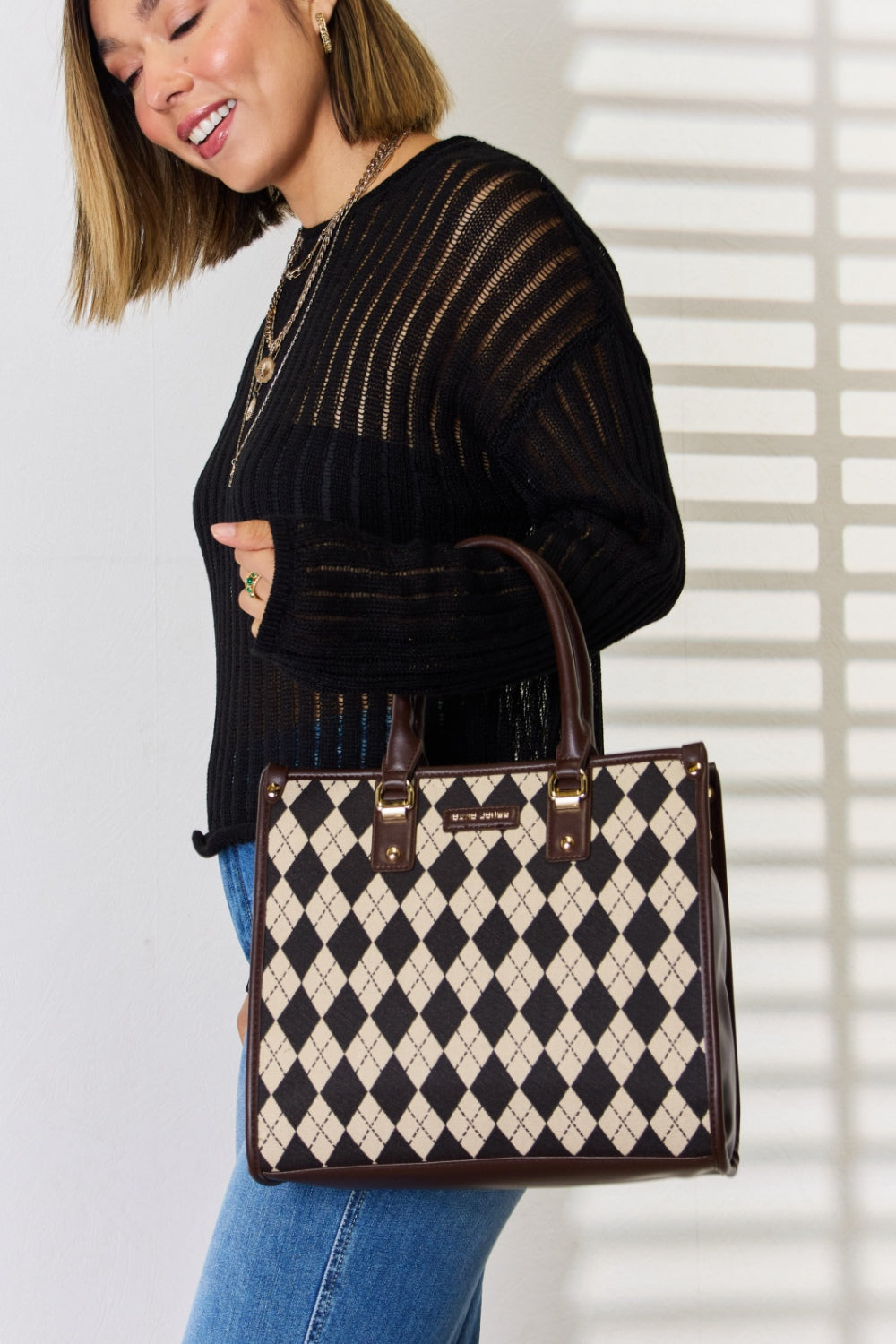 David Jones Argyle Pattern PU Leather Handbag - The Daily Makeover