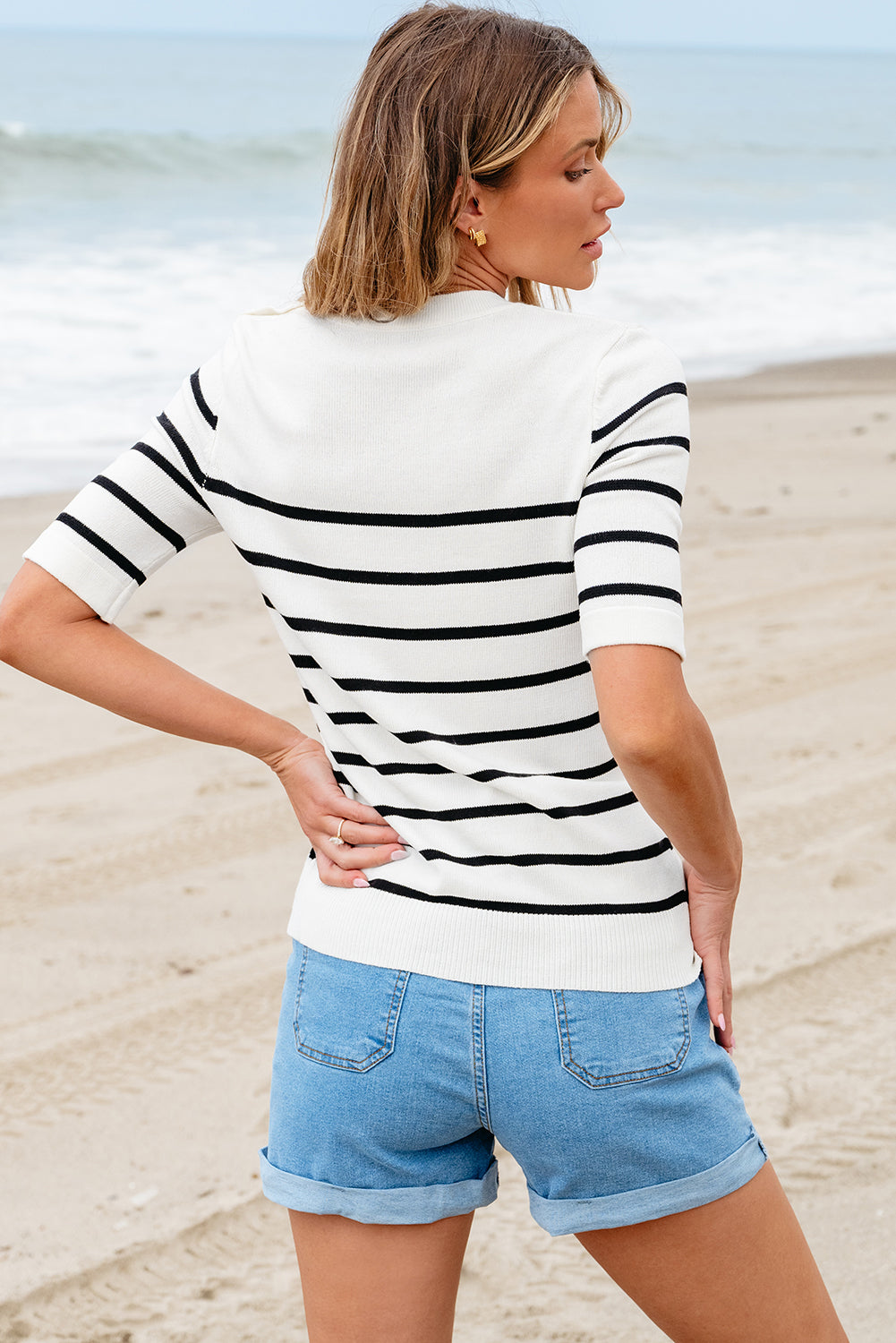 Round Neck Half Sleeve Knit Top - The Daily Makeover