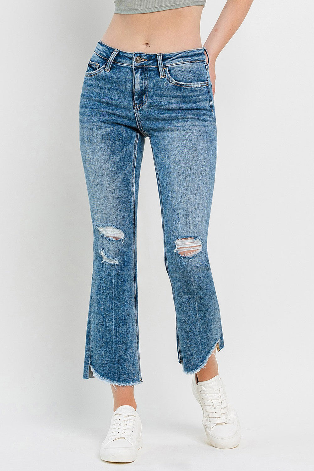 Vervet by Flying Monkey Full Size Mid Rise Distressed Cropped Flare Jeans - The Daily Makeover
