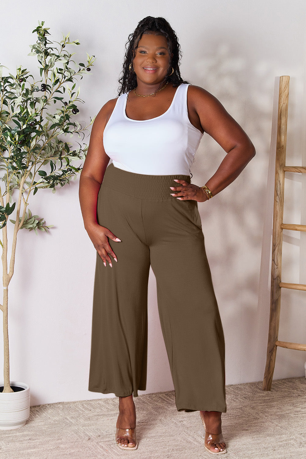 Double Take Full Size Smocked Wide Waistband Wide Leg Pants - The Daily Makeover