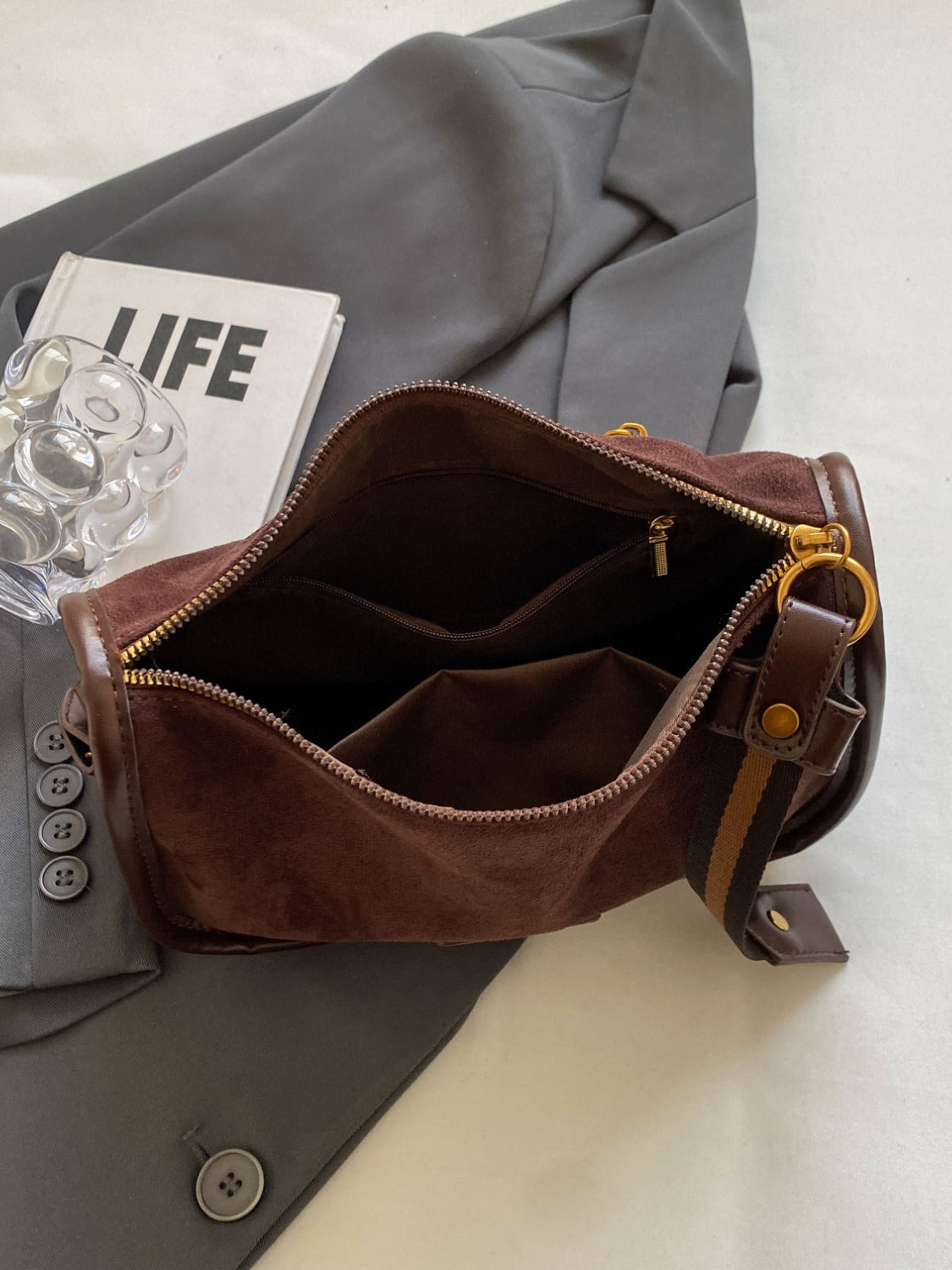 Suede Adjustable Strap Shoulder Bag - The Daily Makeover