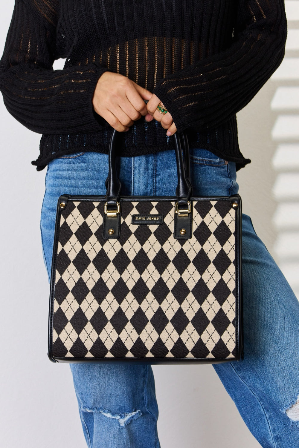 David Jones Argyle Pattern PU Leather Handbag - The Daily Makeover