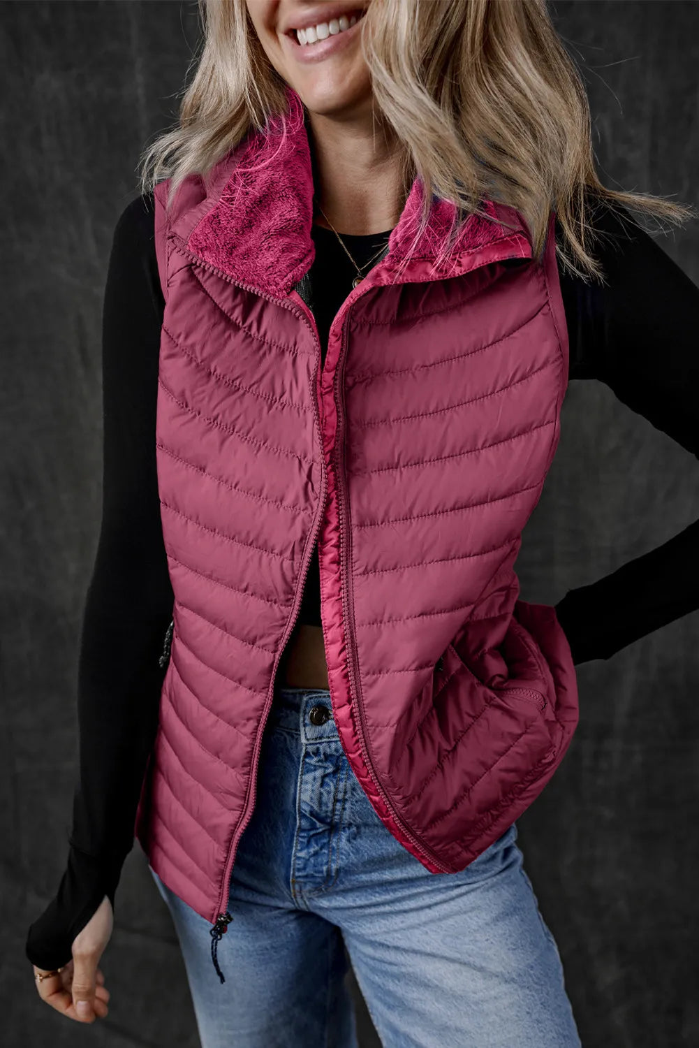 Pocketed Zip Up Vest Coat - The Daily Makeover