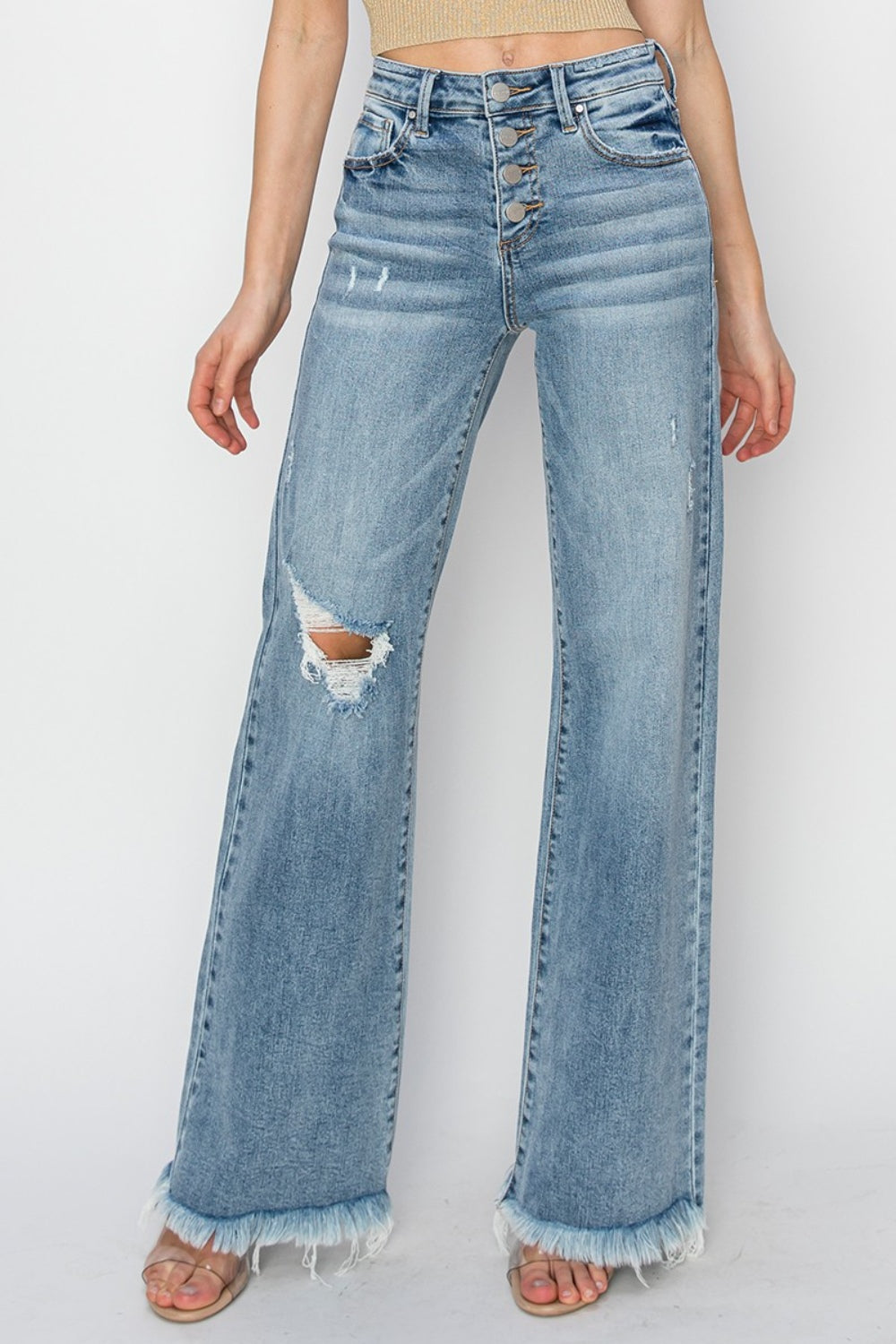 Mid Rise Button Fly Wide Leg Jeans - The Daily Makeover