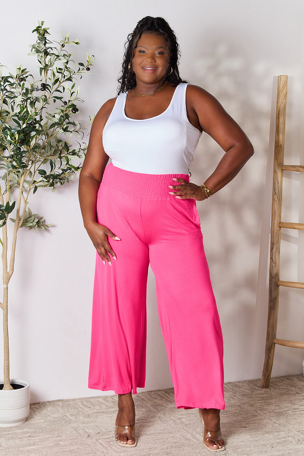 Double Take Full Size Smocked Wide Waistband Wide Leg Pants - The Daily Makeover