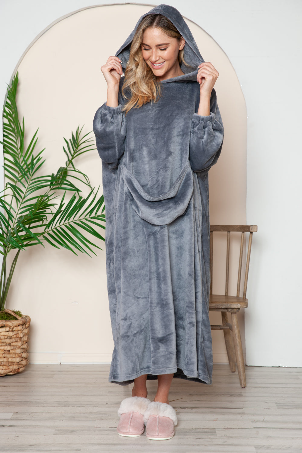 Double Take Full Size Pocketed Hooded Midi Lounge Dress - The Daily Makeover