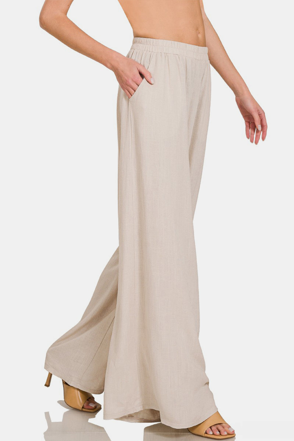Zenana Pleated Linen Blend Wide Leg Pants - The Daily Makeover
