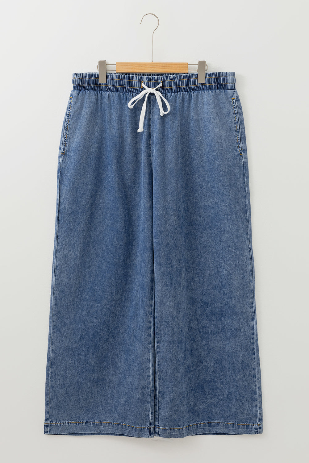 Dusk Blue Drawstring High Waist Plus Size Jeans - The Daily Makeover