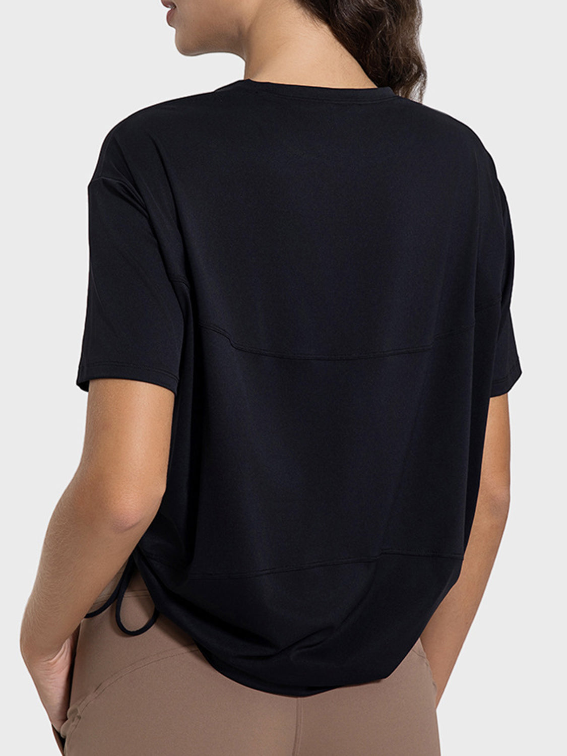 Drawstring Round Neck Short Sleeve Active T-Shirt - The Daily Makeover