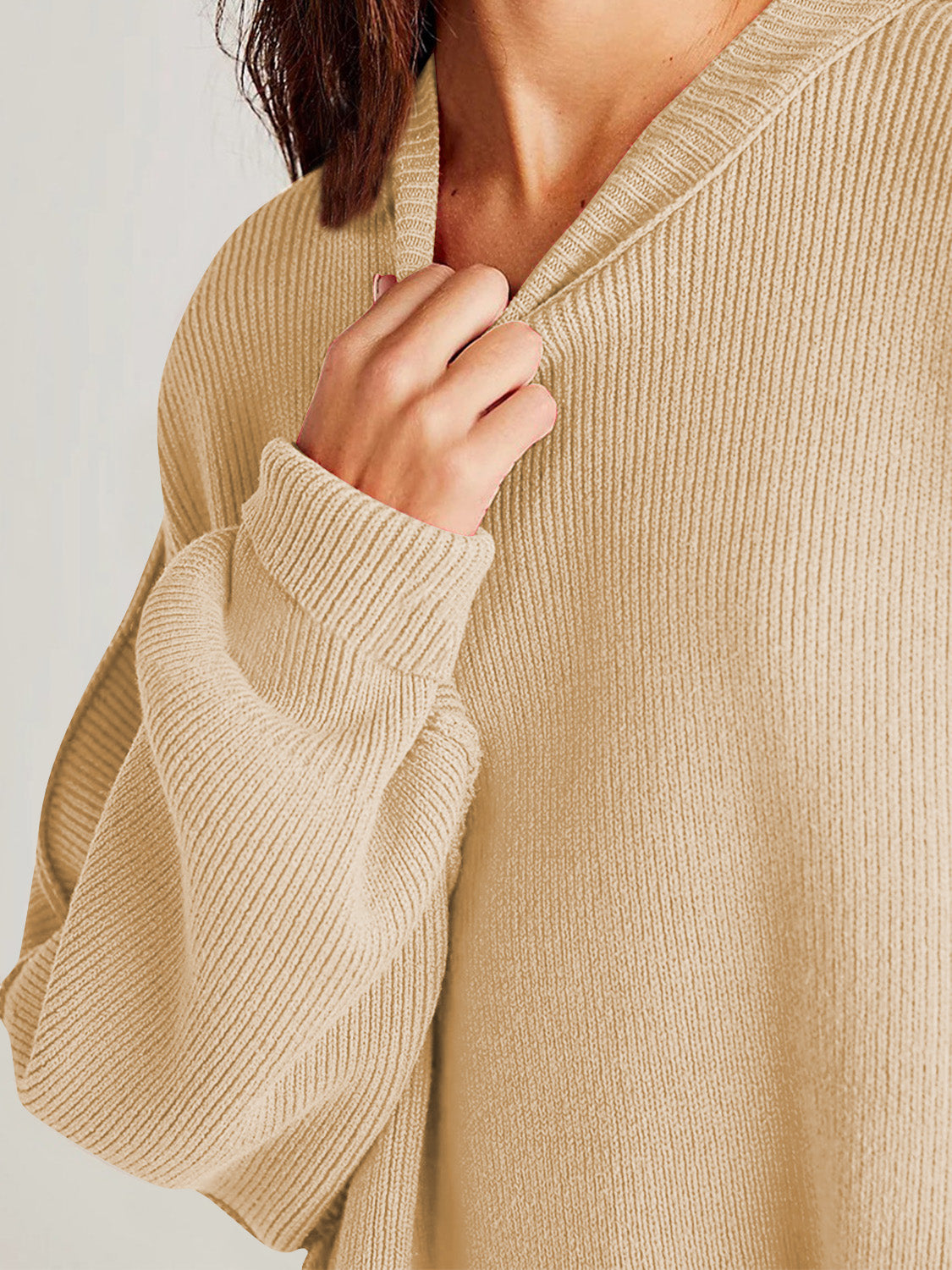 Double Take Side Slit Round Neck Long Sleeve Sweater - The Daily Makeover