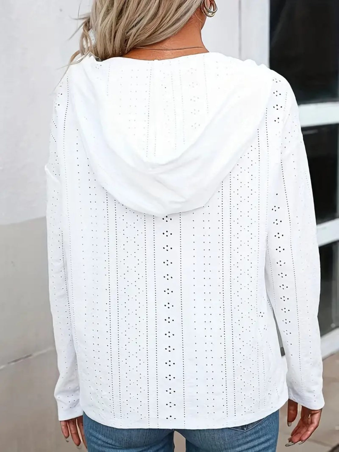 Drawstring Eyelet Long Sleeve Hoodie - The Daily Makeover