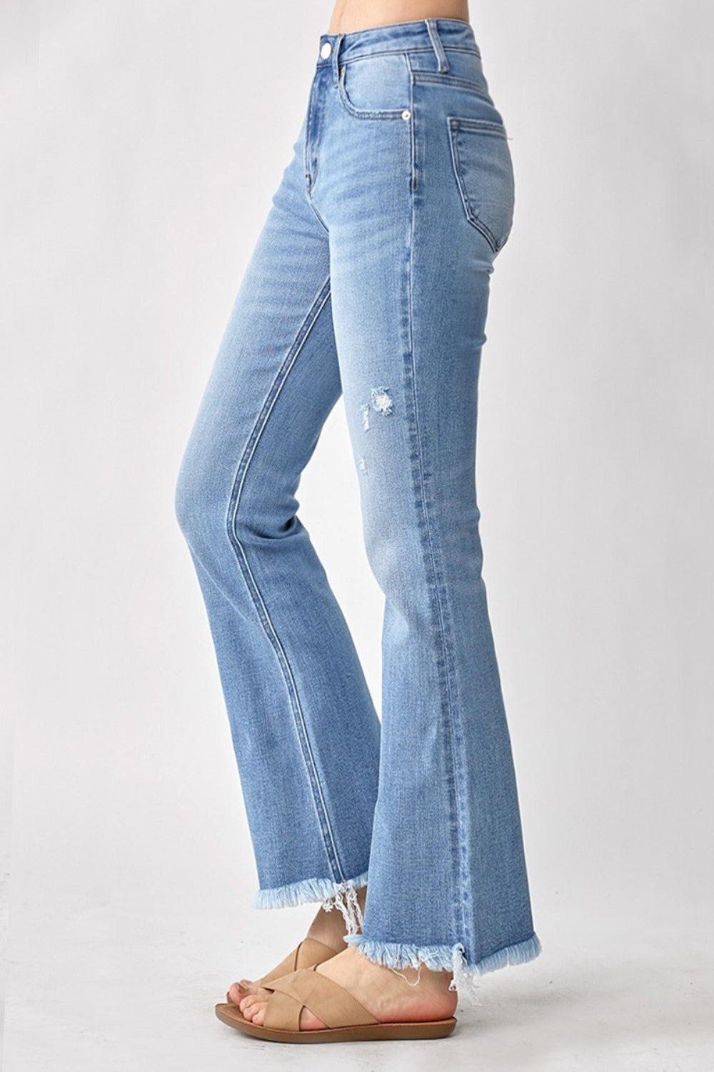 High Rise Frayed Hem Bootcut Jeans - The Daily Makeover