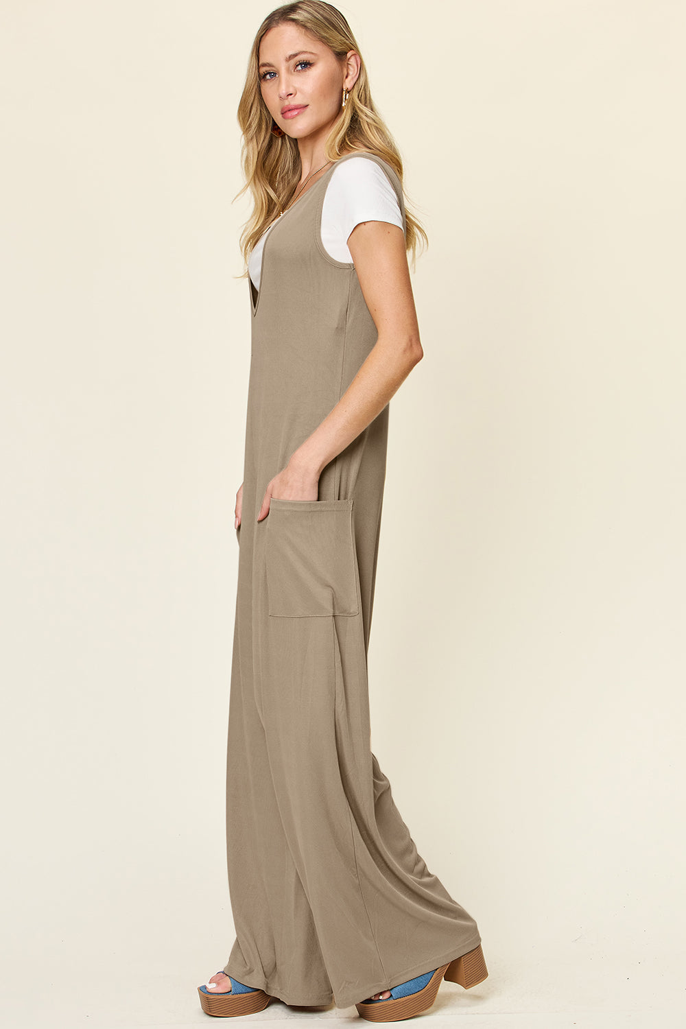 Double Take Full Size Sleeveless Wide Leg Jumpsuit with Pockets - The Daily Makeover