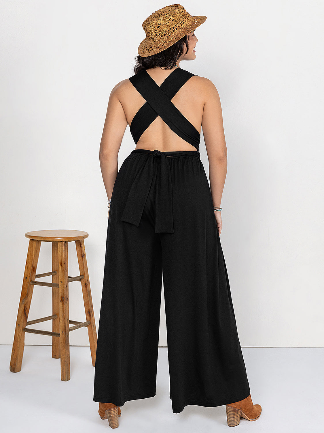 Plus Size V-Neck Wide Leg Jumpsuit - The Daily Makeover
