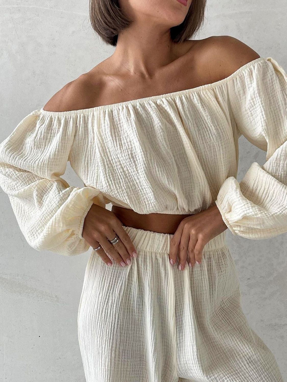 Off Shoulder Long Sleeve Top and Pants Set - The Daily Makeover