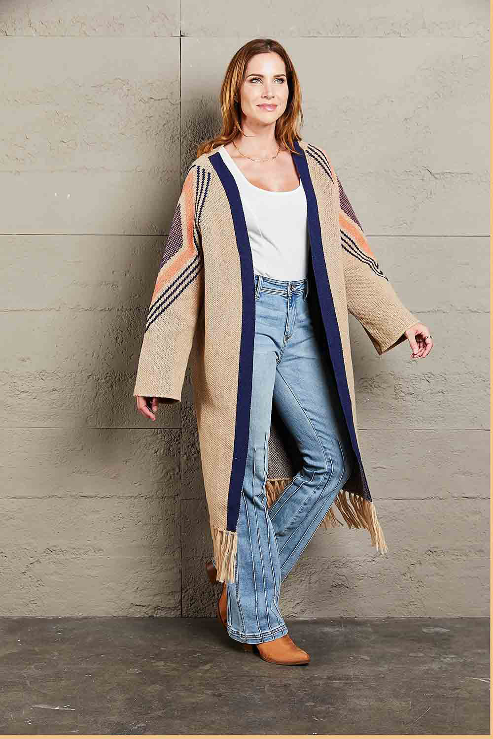 Angel Wings Geometric Fringe Hem Open Front Duster Cardigan - The Daily Makeover