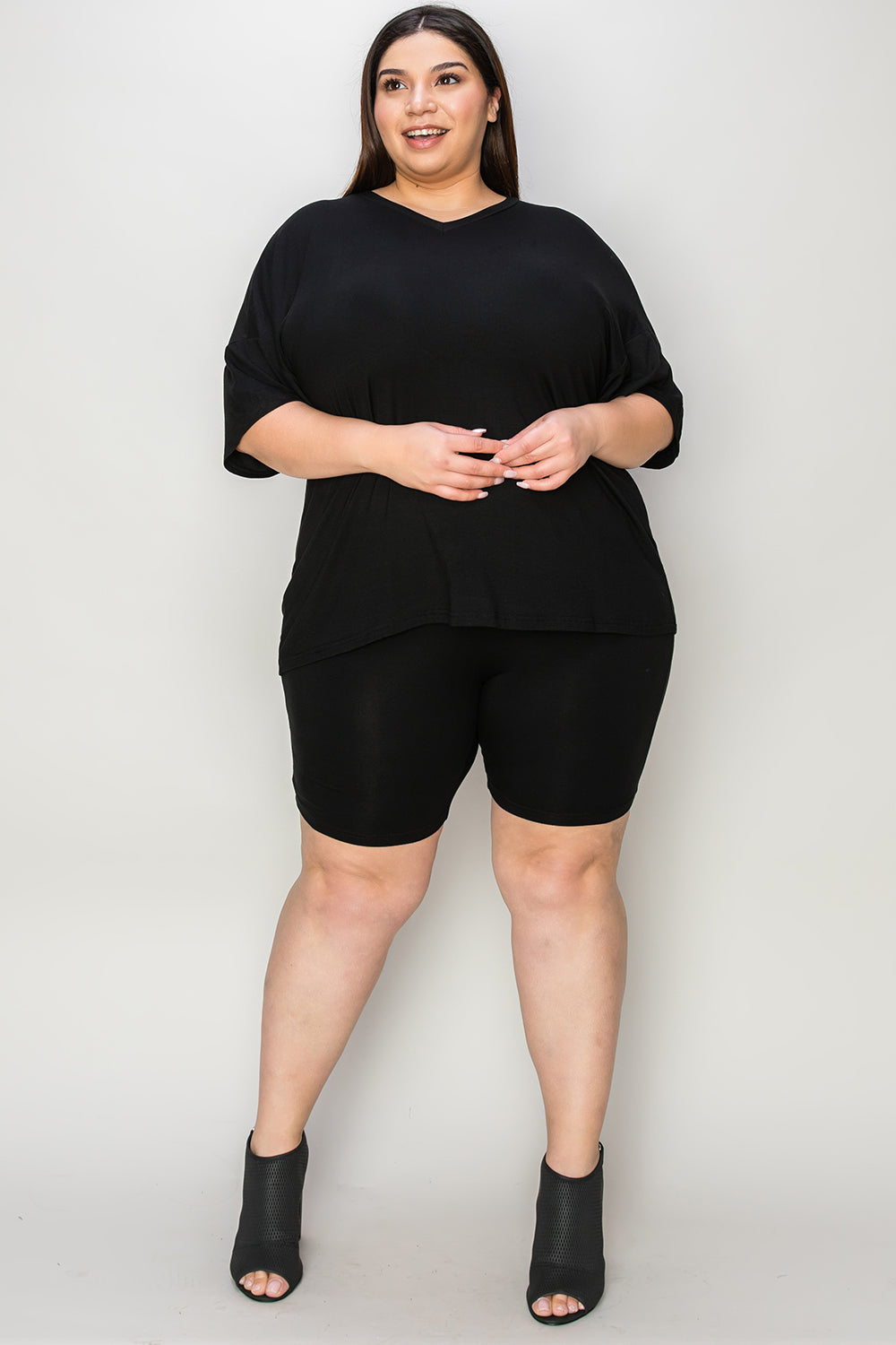 Bamboo Full Size V-Neck Drop Shoulder T-Shirt and Shorts Set - The Daily Makeover
