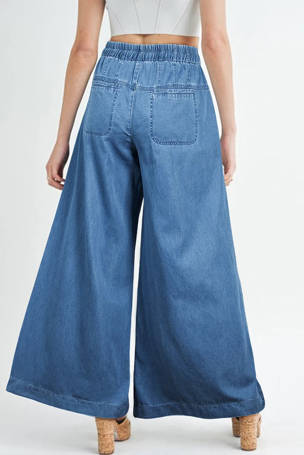 Drawstring Elastic Waist Wide Leg Jeans - The Daily Makeover