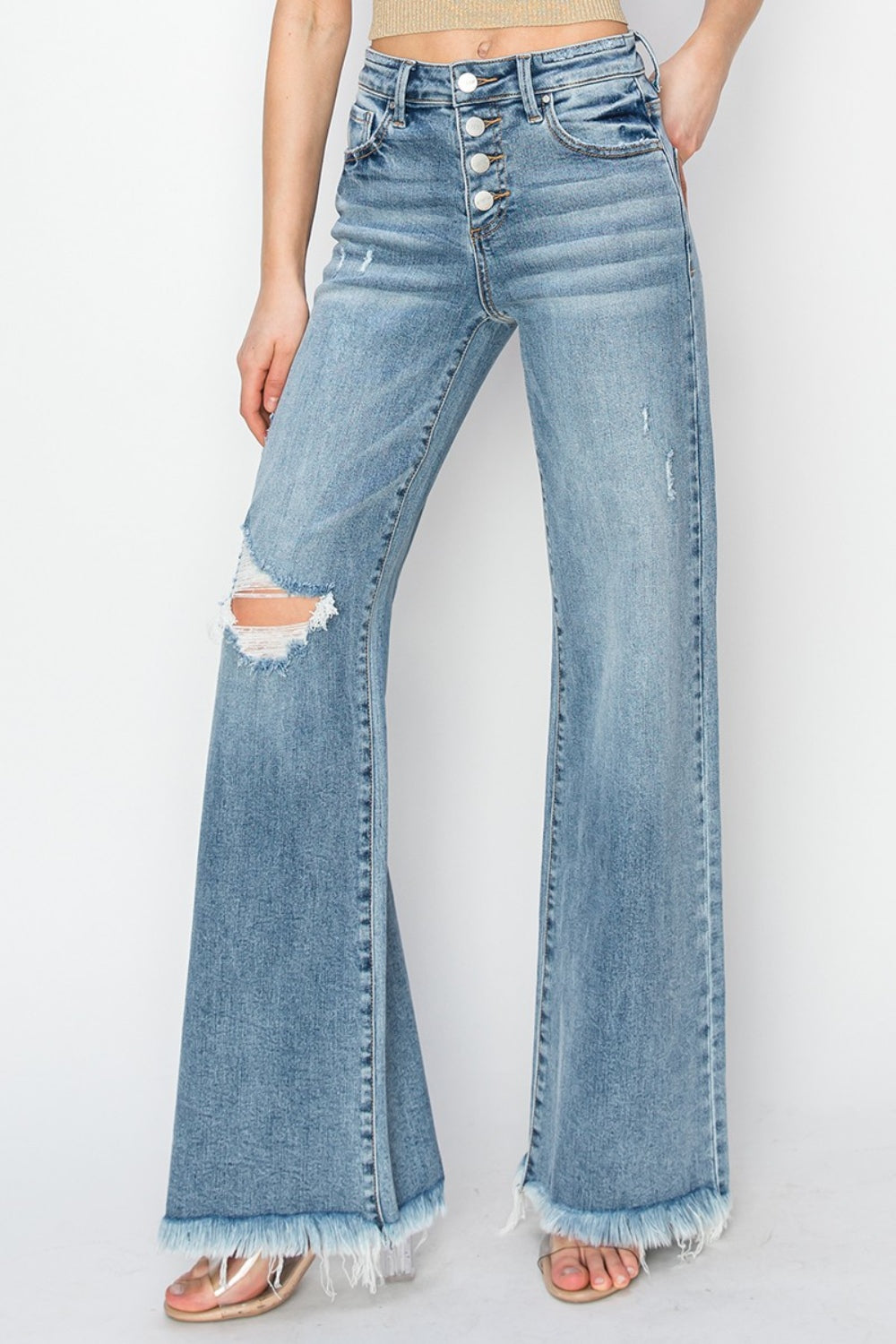 Mid Rise Button Fly Wide Leg Jeans - The Daily Makeover