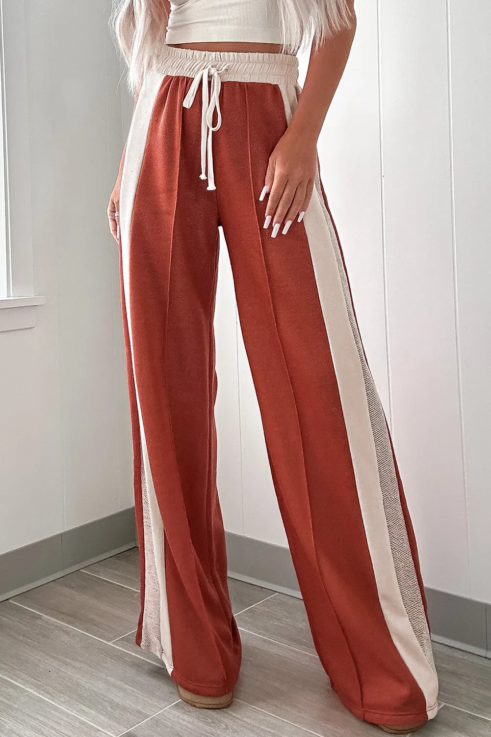 Drawstring Contrast Wide Leg Pants - The Daily Makeover