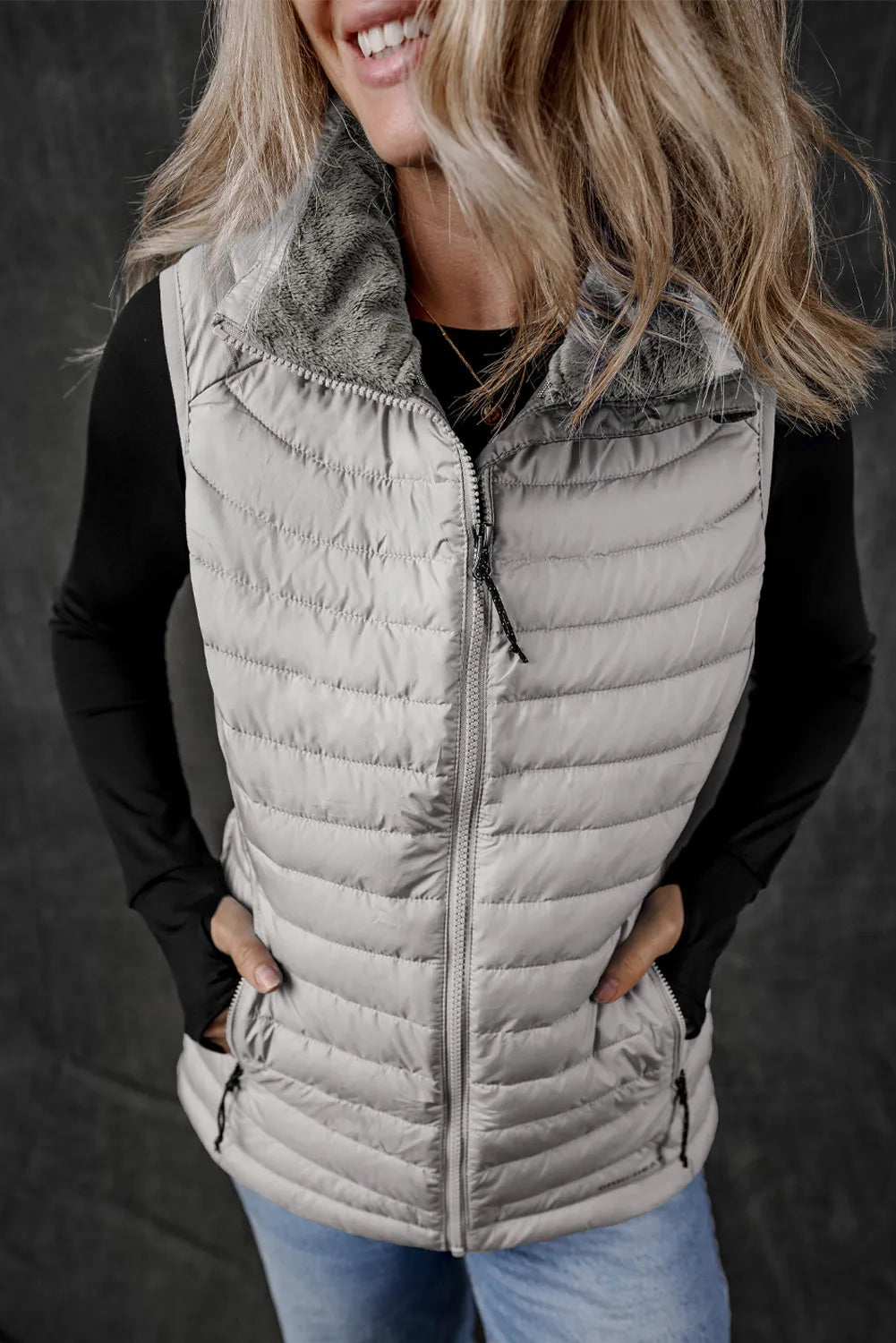 Pocketed Zip Up Vest Coat - The Daily Makeover