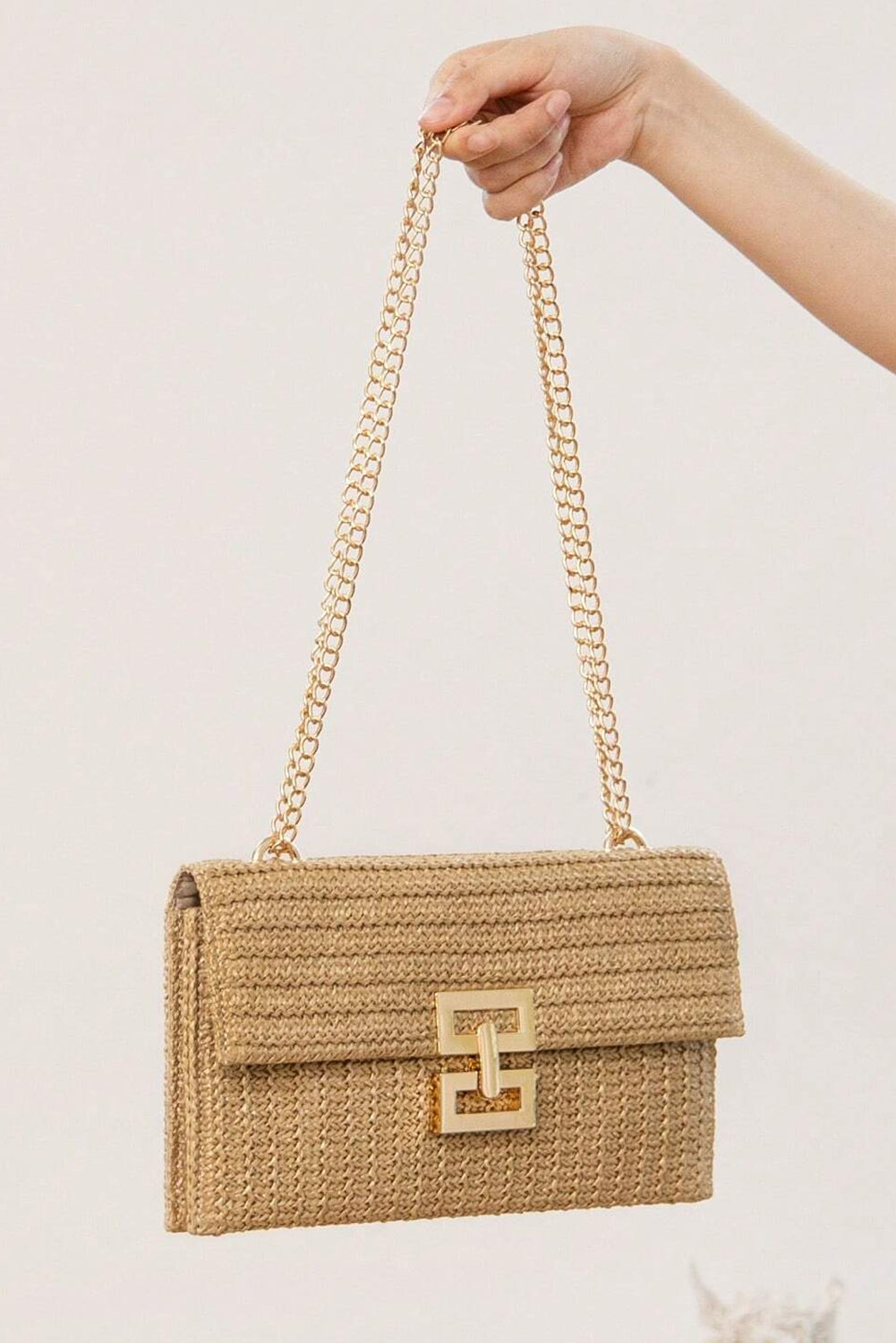 Beige Minimalist Braided Flap Chain Strap Shoulder Bag - The Daily Makeover