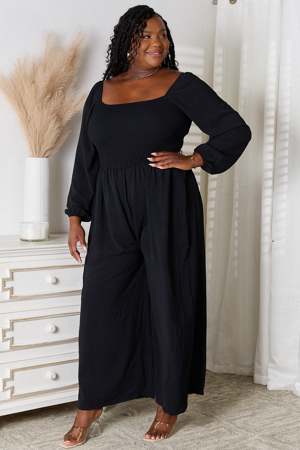 Double Take Square Neck Jumpsuit with Pockets - The Daily Makeover