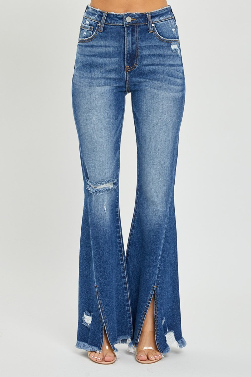 Full Size High Rise Front Slit Frayed Hem Flare Jeans - The Daily Makeover