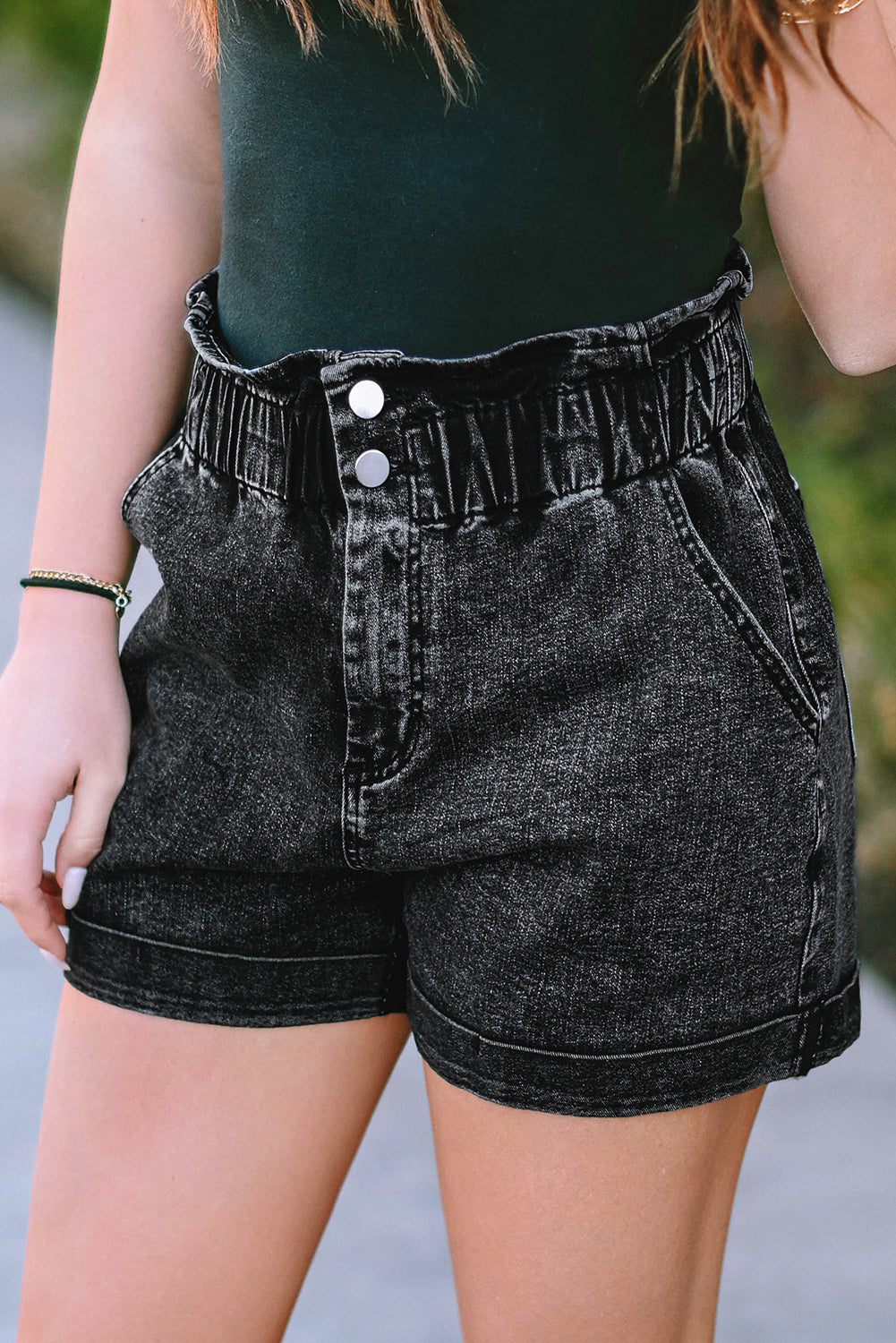 Dusty Pink Vintage Washed Frilled High Waist Denim Shorts - The Daily Makeover