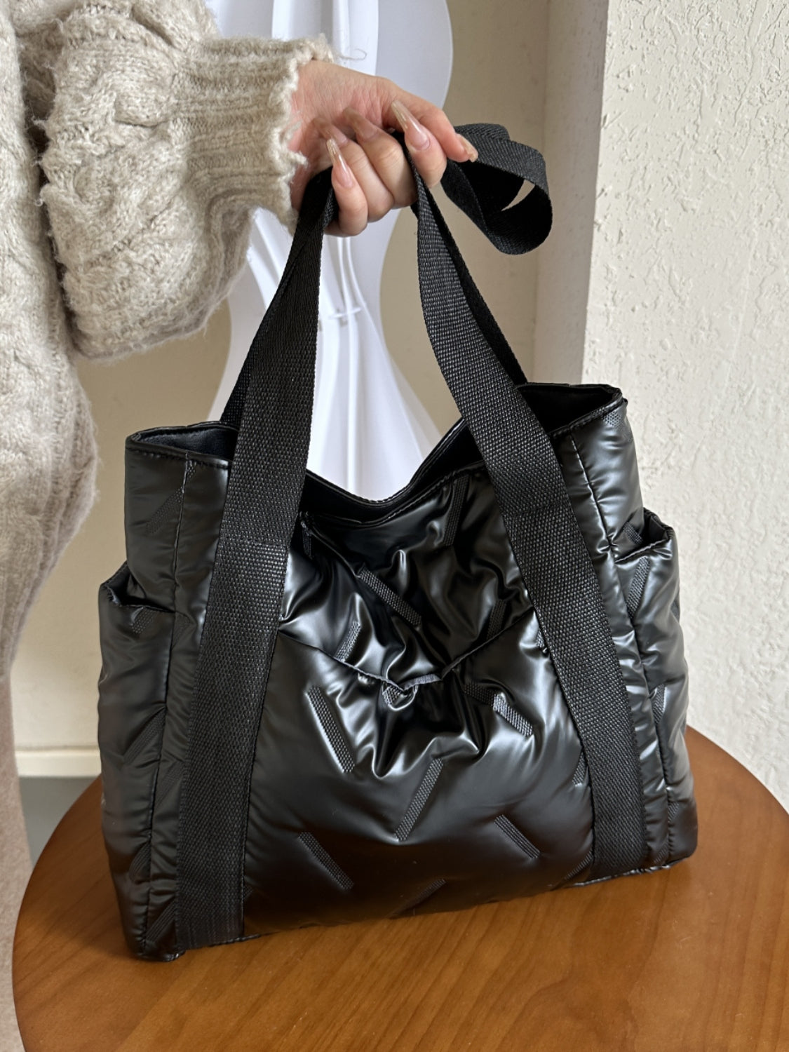 Solid Color Tote Bag with Side Pockets - The Daily Makeover