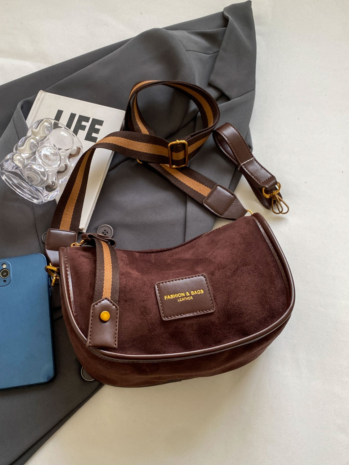 Suede Adjustable Strap Shoulder Bag - The Daily Makeover