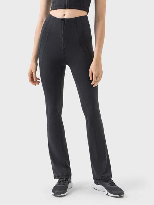 Millennia Zipper Detail High Waist Active Pants - The Daily Makeover
