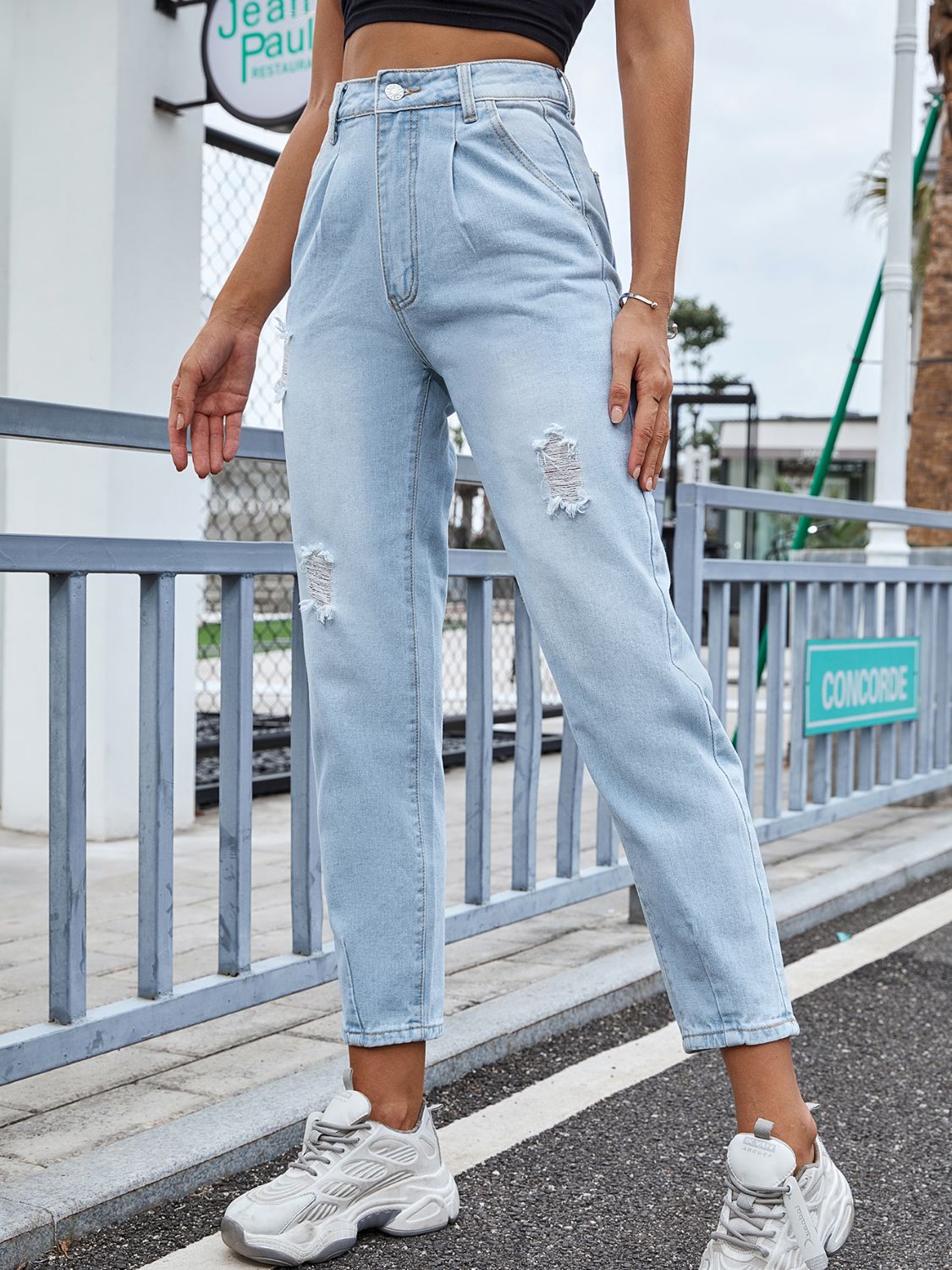 Distressed Straight Jeans with Pockets - The Daily Makeover