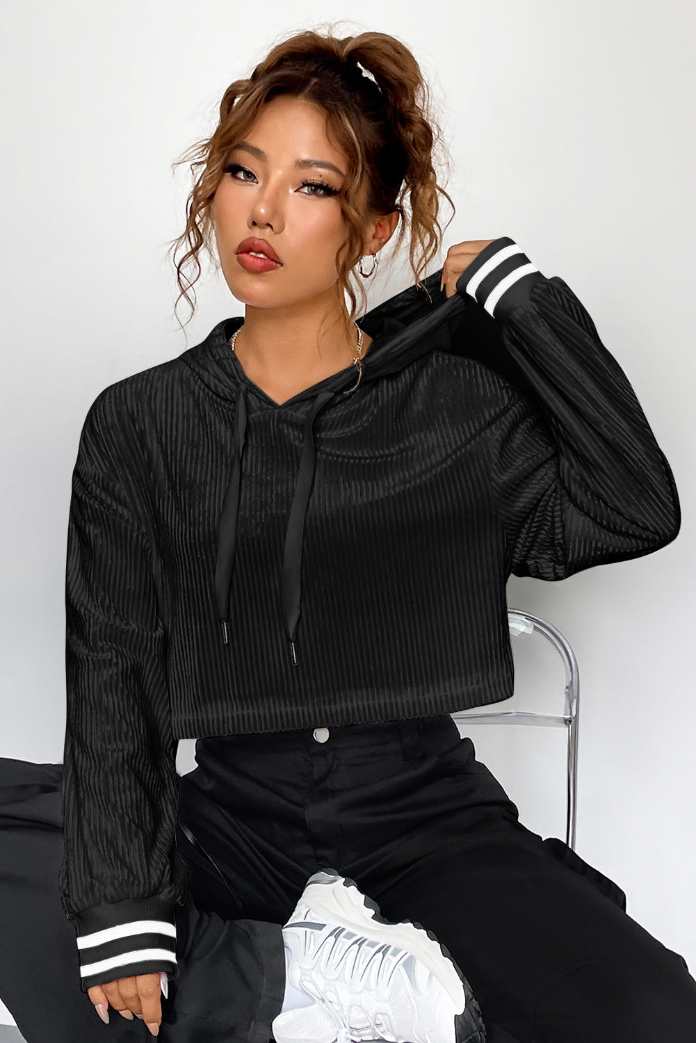 Drawstring Drop Shoulder Long Sleeve Hoodie - The Daily Makeover