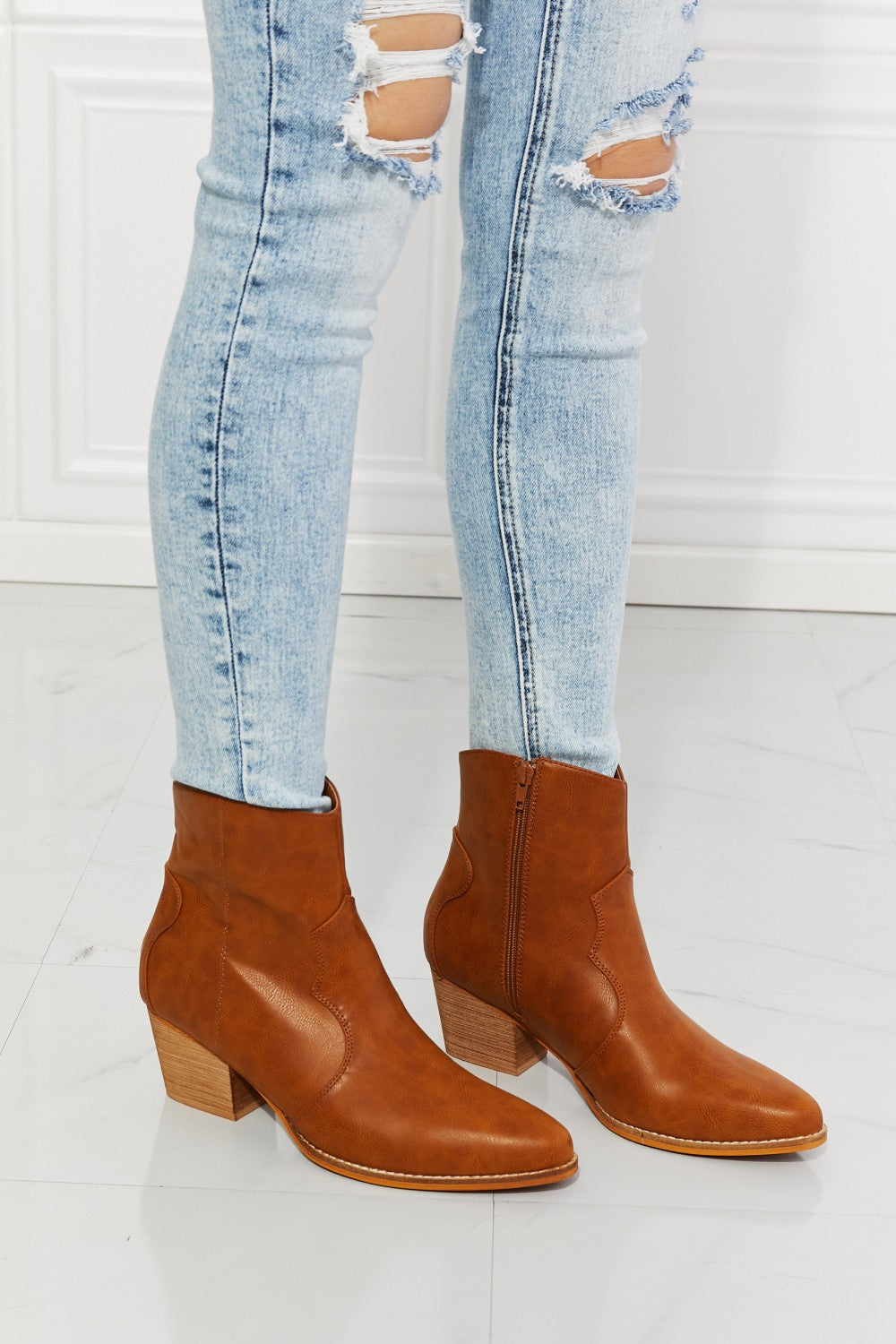 MMShoes Watertower Town Faux Leather Western Ankle Boots in Ochre - The Daily Makeover
