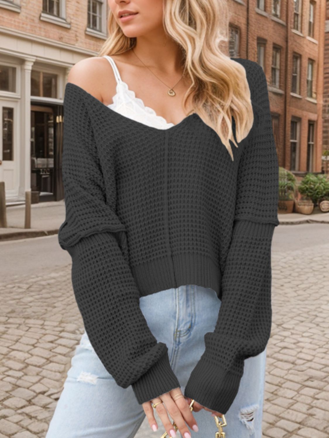 V-Neck Long Sleeve Sweater - The Daily Makeover