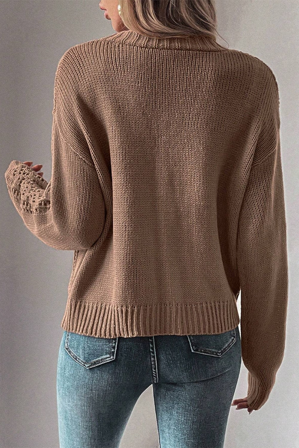 Openwork Button Up Long Sleeve Cardigan - The Daily Makeover