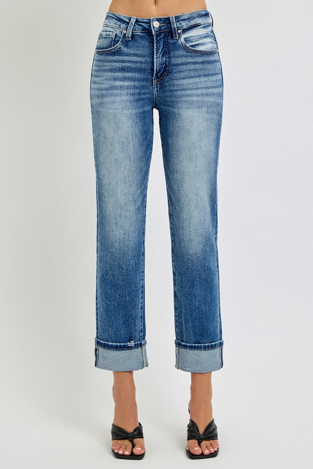RISEN Full Size High Rise Crop Straight Roll Up Jeans - The Daily Makeover