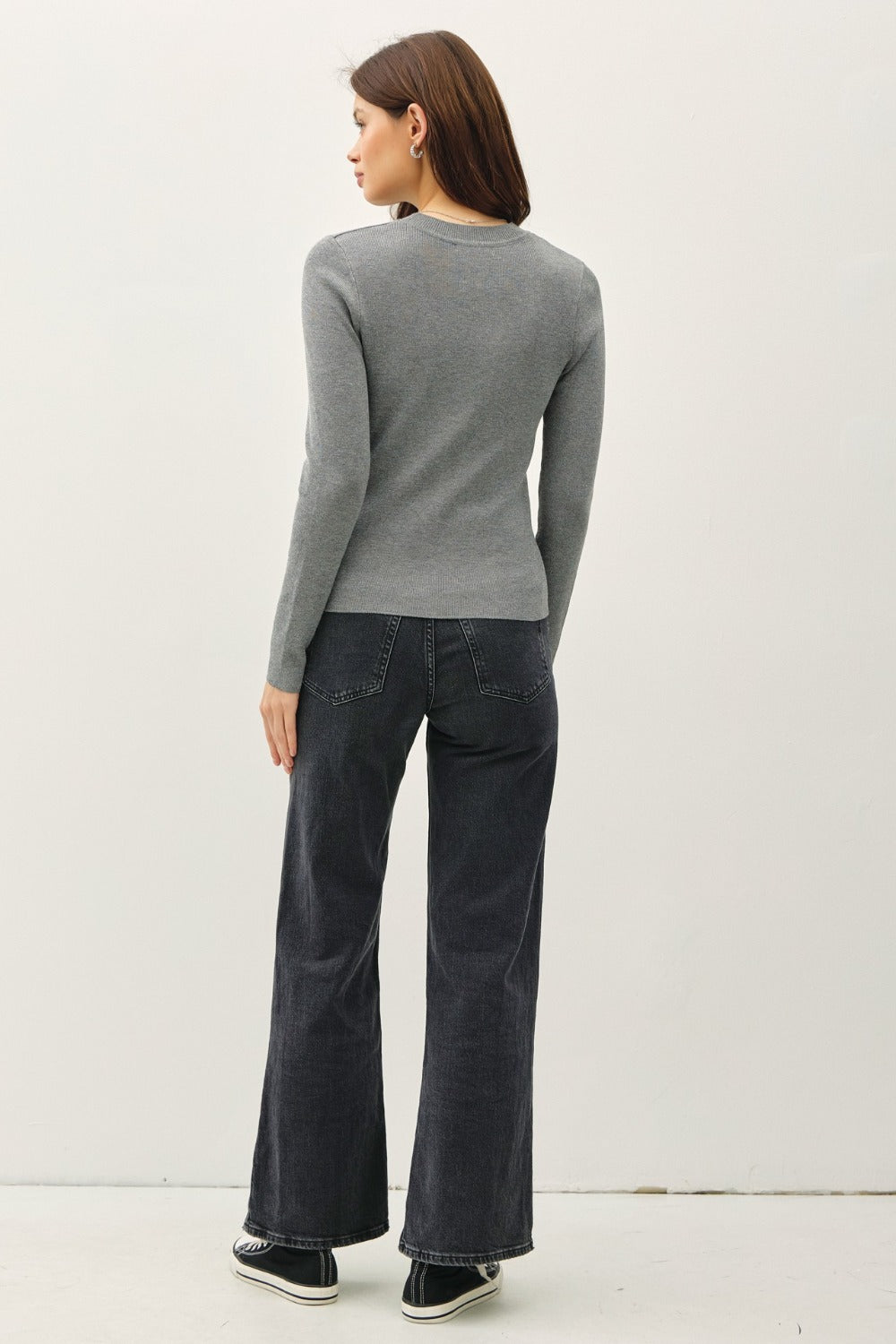 Be Cool Round Neck Long Sleeve Ribbed Sweater - The Daily Makeover