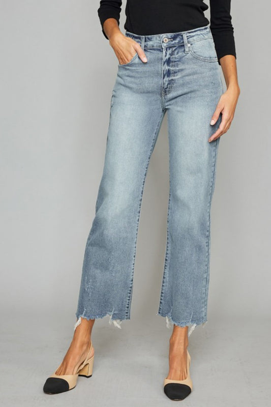 Kancan High Waist Raw Hem Cropped Wide Leg Jeans - The Daily Makeover