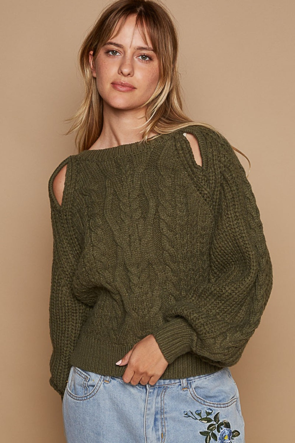 POL Cable Knit Cutout Long Sleeve Sweater - The Daily Makeover