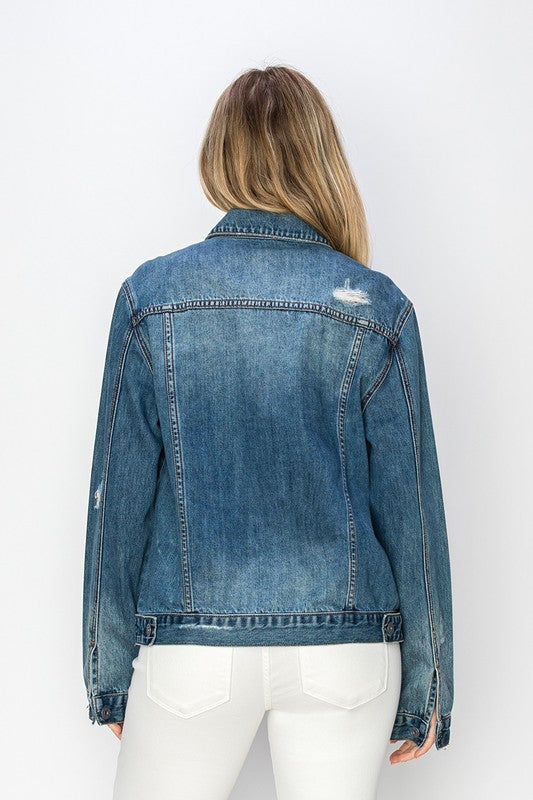 RISEN Full Size Distressed Button Up Jacket - The Daily Makeover