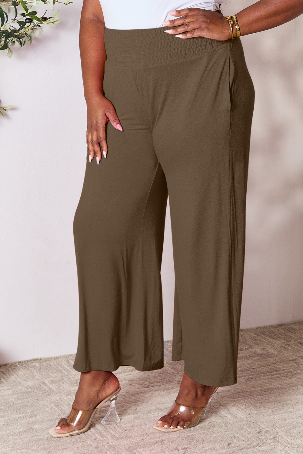 Double Take Full Size Smocked Wide Waistband Wide Leg Pants - The Daily Makeover