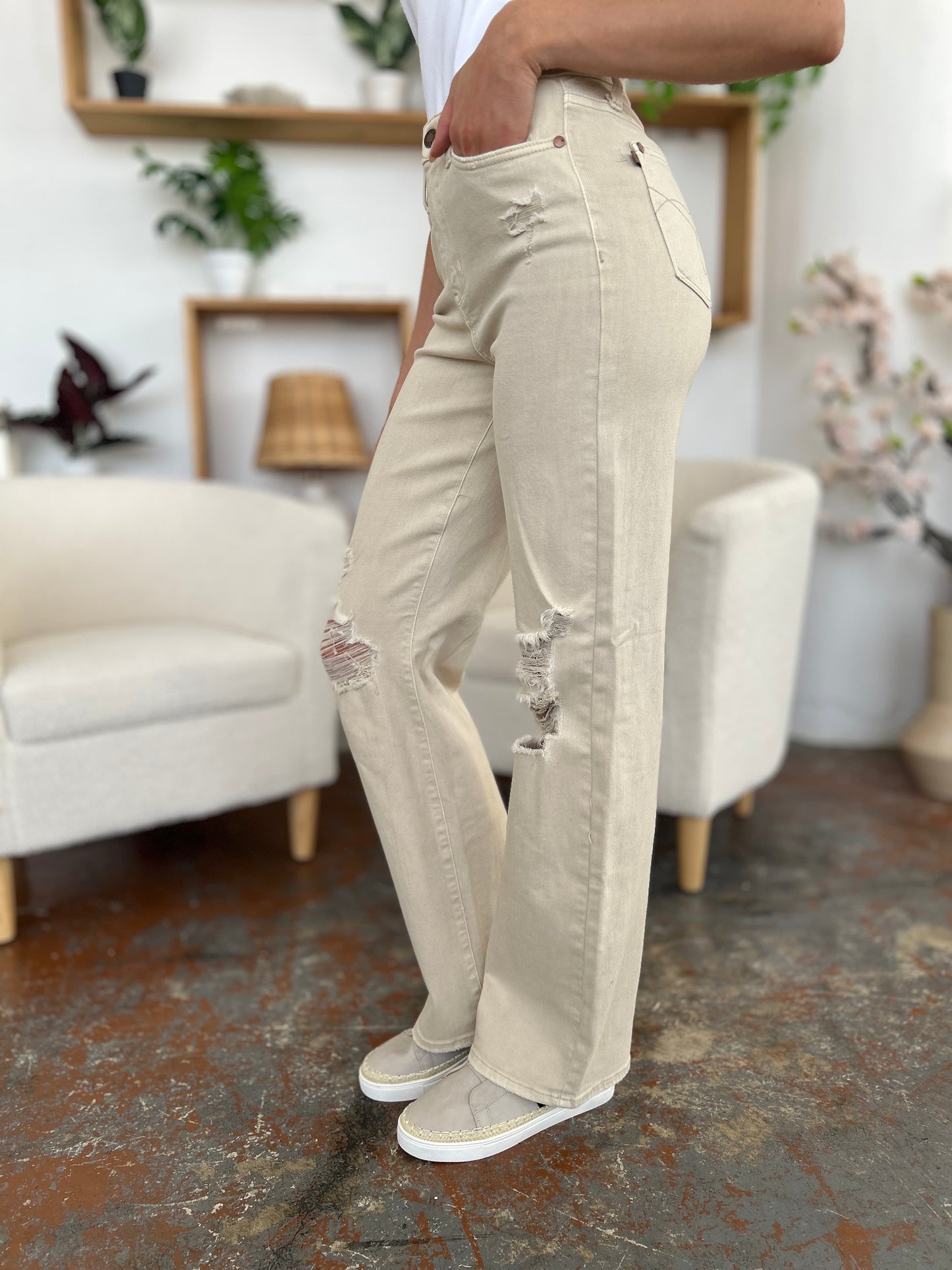 Judy Blue Full Size High Waist Distressed Wide Leg Jeans - The Daily Makeover