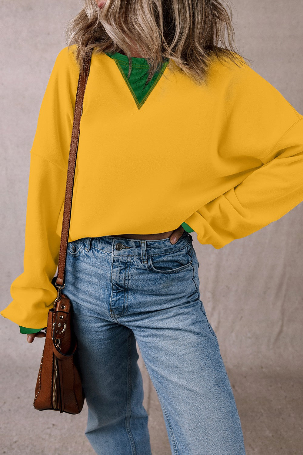 Contrast Round Neck Long Sleeve Sweatshirt - The Daily Makeover